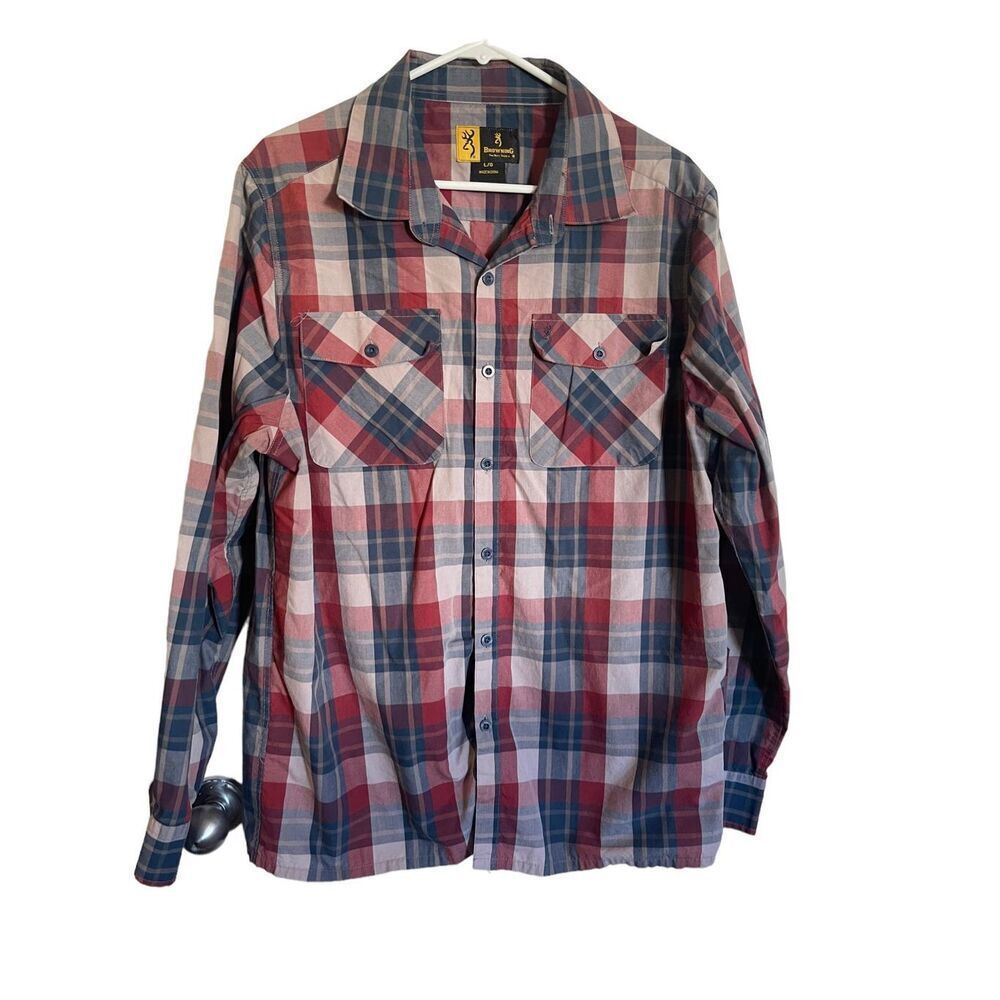 Browning Mens Multicolor Plaid Long Sleeve Western Button Up Shirt Large
